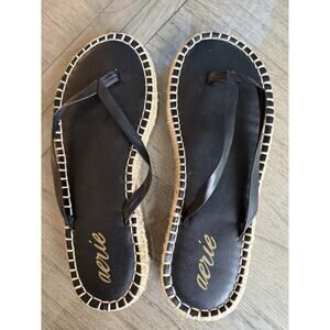 Aerie Women's Size 10 Thong Espadrille Black Sandal Flip Flop
